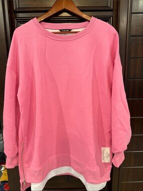 chic Hot Pink Women's Zip-Accent Pullover Sweatshirt